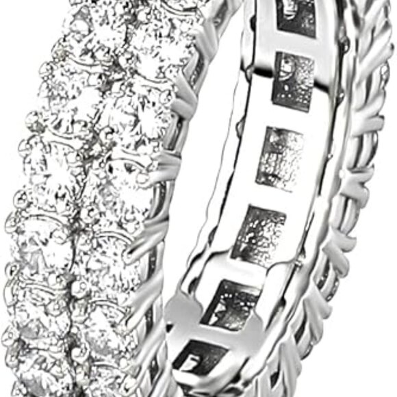 14K Silver / Gold Plated Iced Out Lab Diamond 9mm 2Rows Round Cut  Band … - Picture 3 of 14